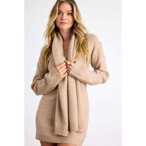 Lulus Essential Coziness Heather Beige Sweater Dress And Scarf Set - Size XL